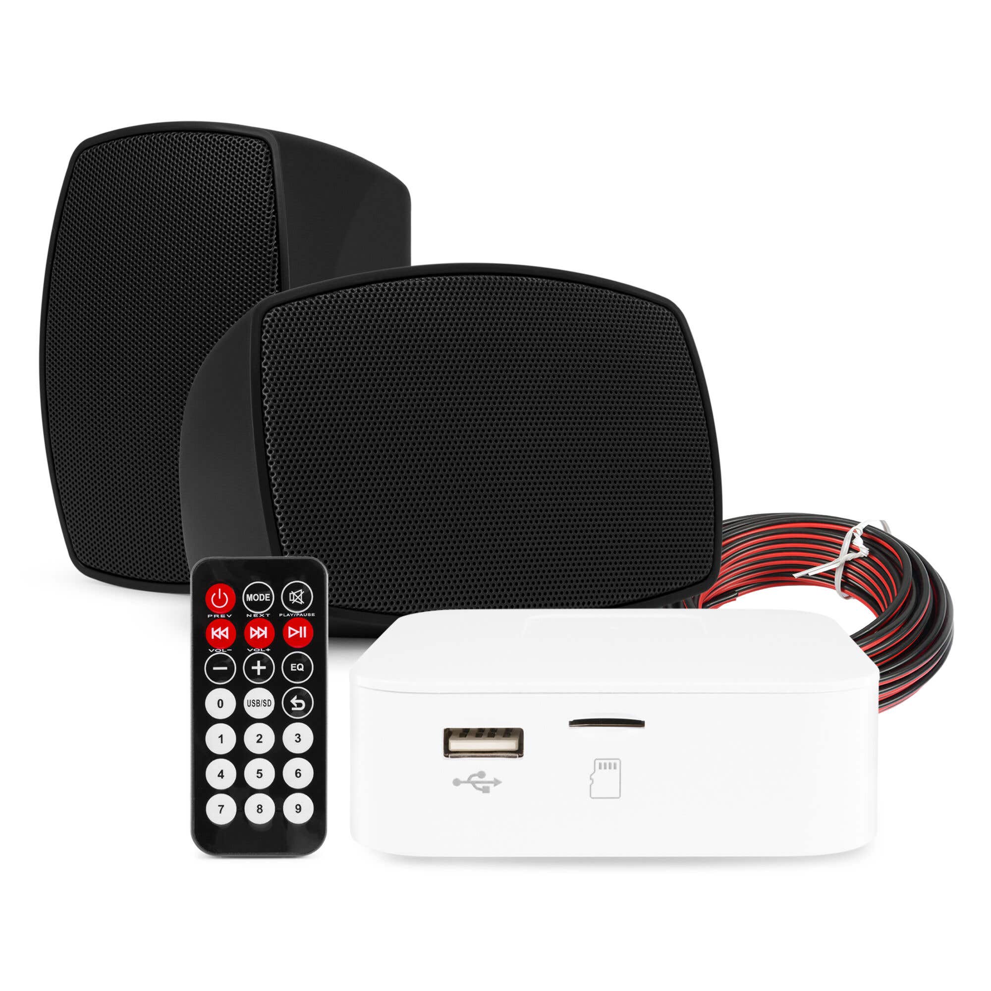 Power Dynamics Set aus 2 wasserdichten Bluetooth Outdoor Lautsprechern mit Verstärker - Schwarz