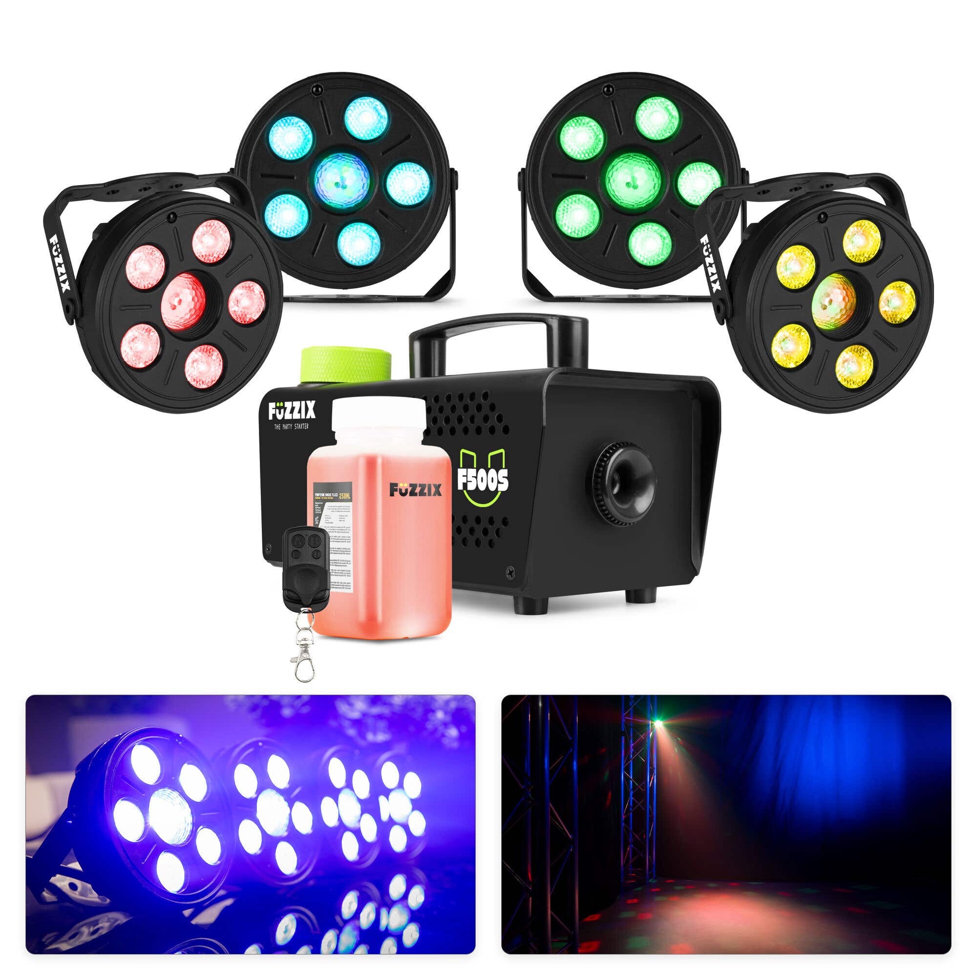 Fuzzix Popup Partybeleuchtungsset mit Mini Nebelmaschine - Popup Partylichtset für Themapartys
