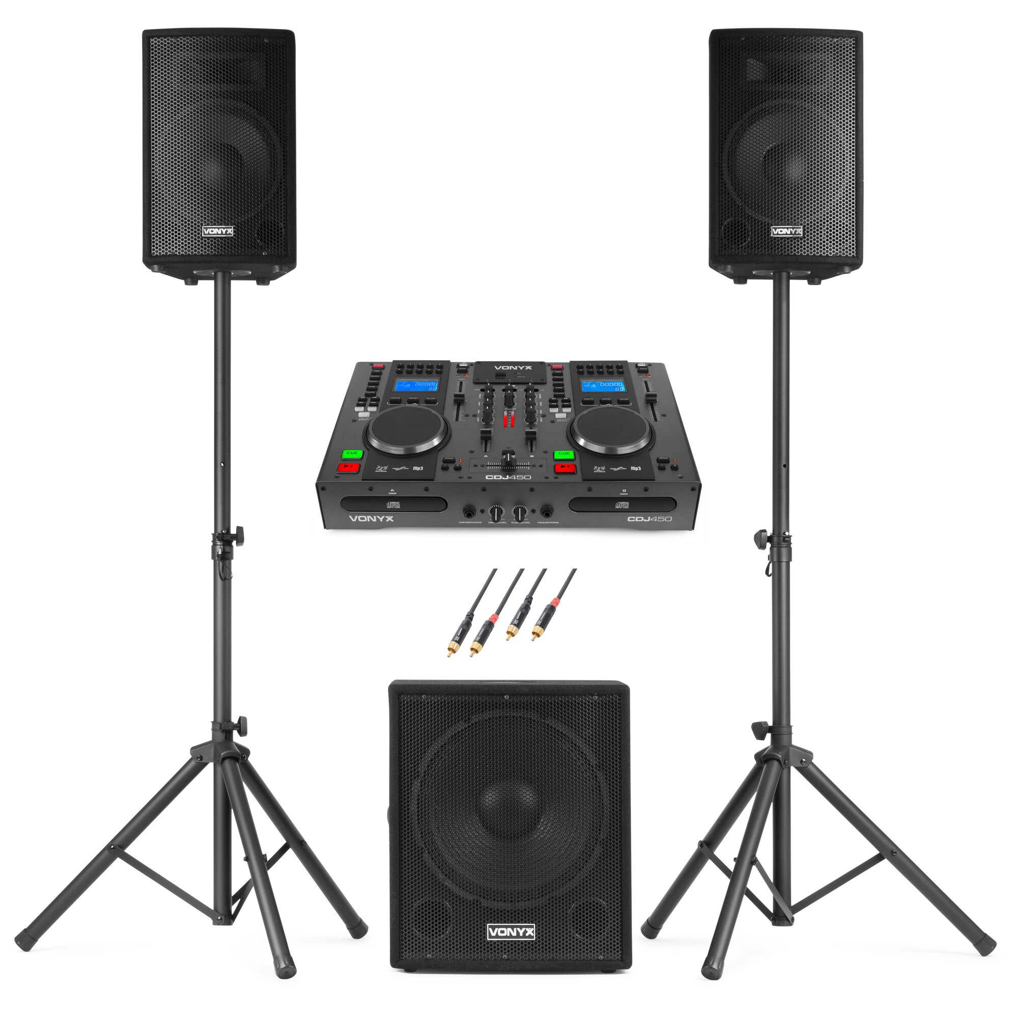 Vonyx VX1015BT 2.1 Aktivlautsprecher mit DJ Plattenspieler - Komplettes Einsteiger DJ Set - 1000 W
