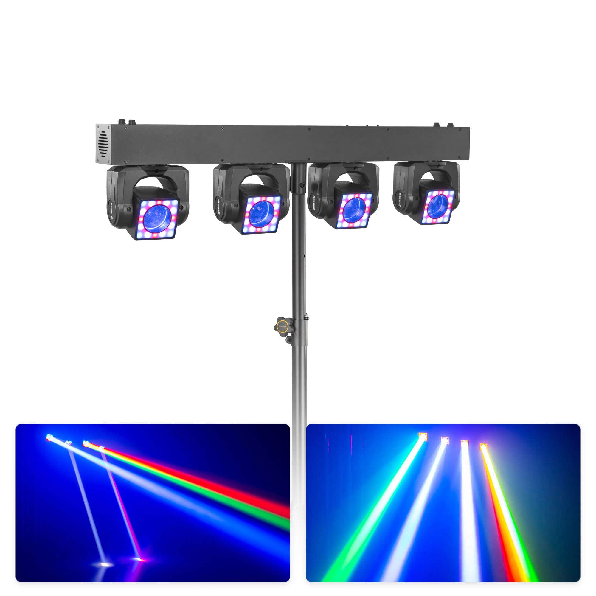 BeamZ ShowBar GO Shine - Moving Head Bar mit Stativ - Integrierte LED Ringe - RGBW - 160W