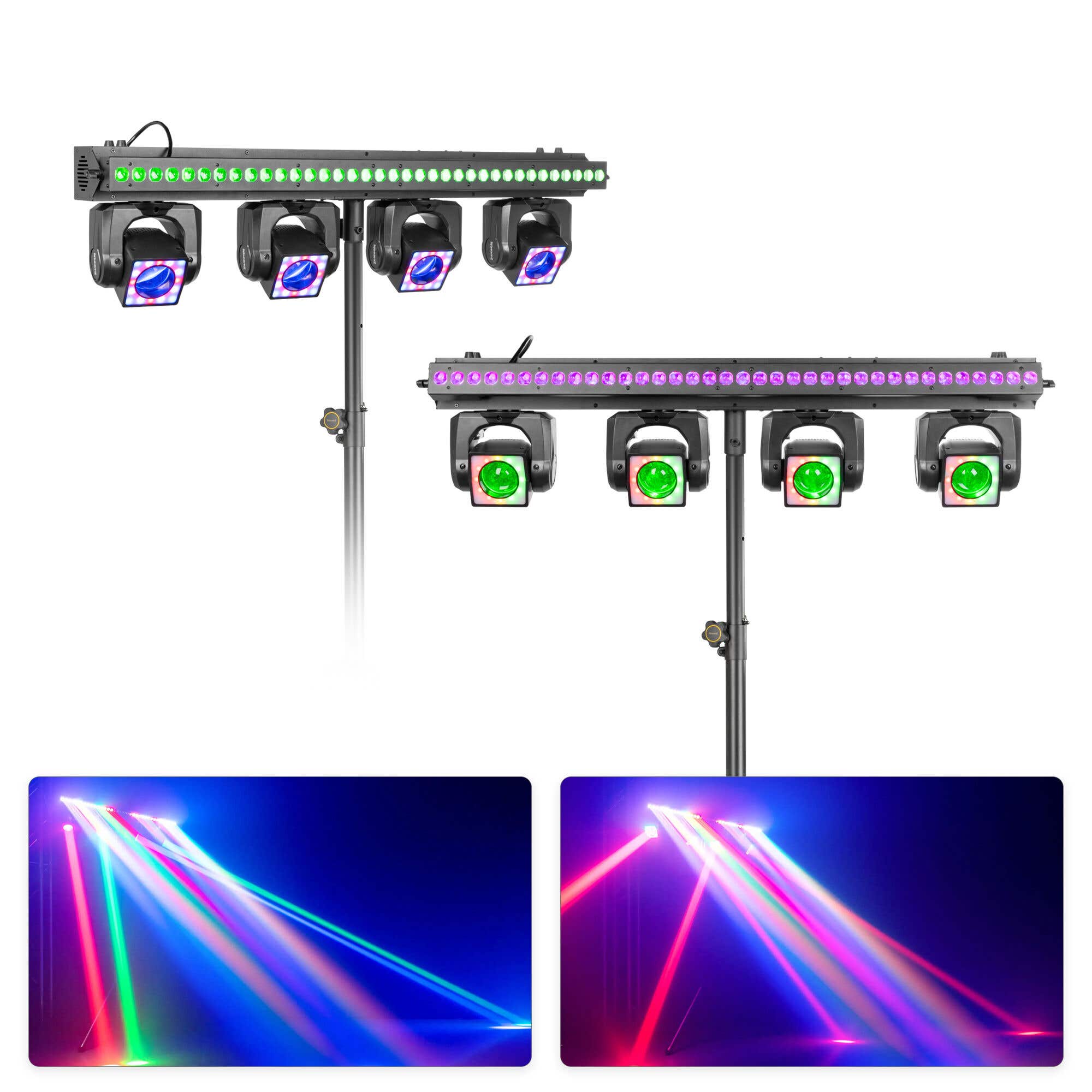 BeamZ ShowBar GO Vibe Moving Head Bar mit Stativen – LED Bar & Ringe – RGBW – 2er Set