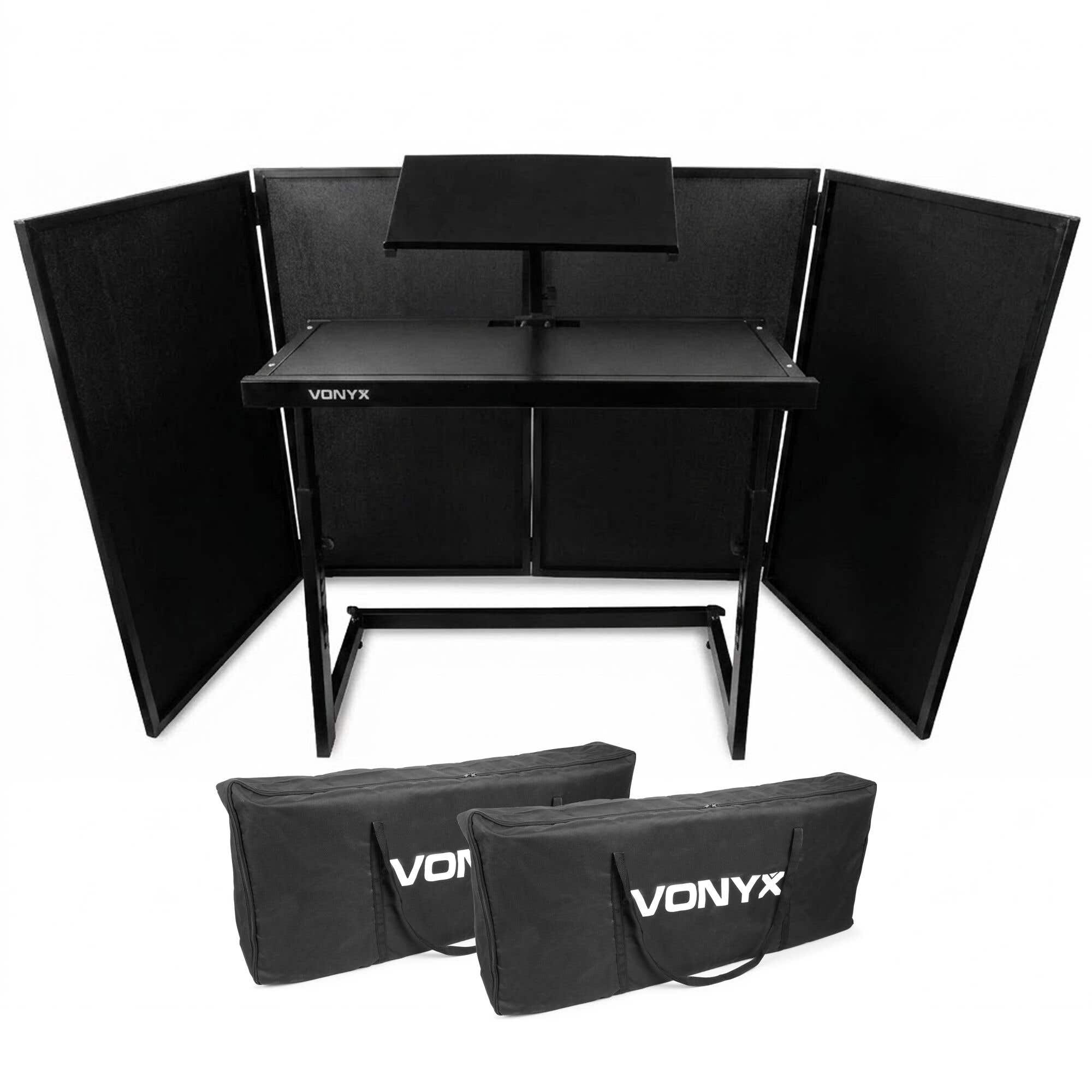 Vonyx Inklapbare DJ Pult Set komplett - Mobiler DJ Stand mit Tisch, Schirm & Tragetaschen - Schwarz