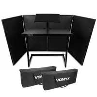 Vonyx Inklapbare DJ Pult Set komplett - Mobiler DJ Stand mit Tisch, Schirm & Tragetaschen - Schwarz