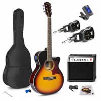 MAX Showkit kabelloses E-Akustikgitarren-Set - Mit Sender, Empfänger und Zubehör - Sunburst