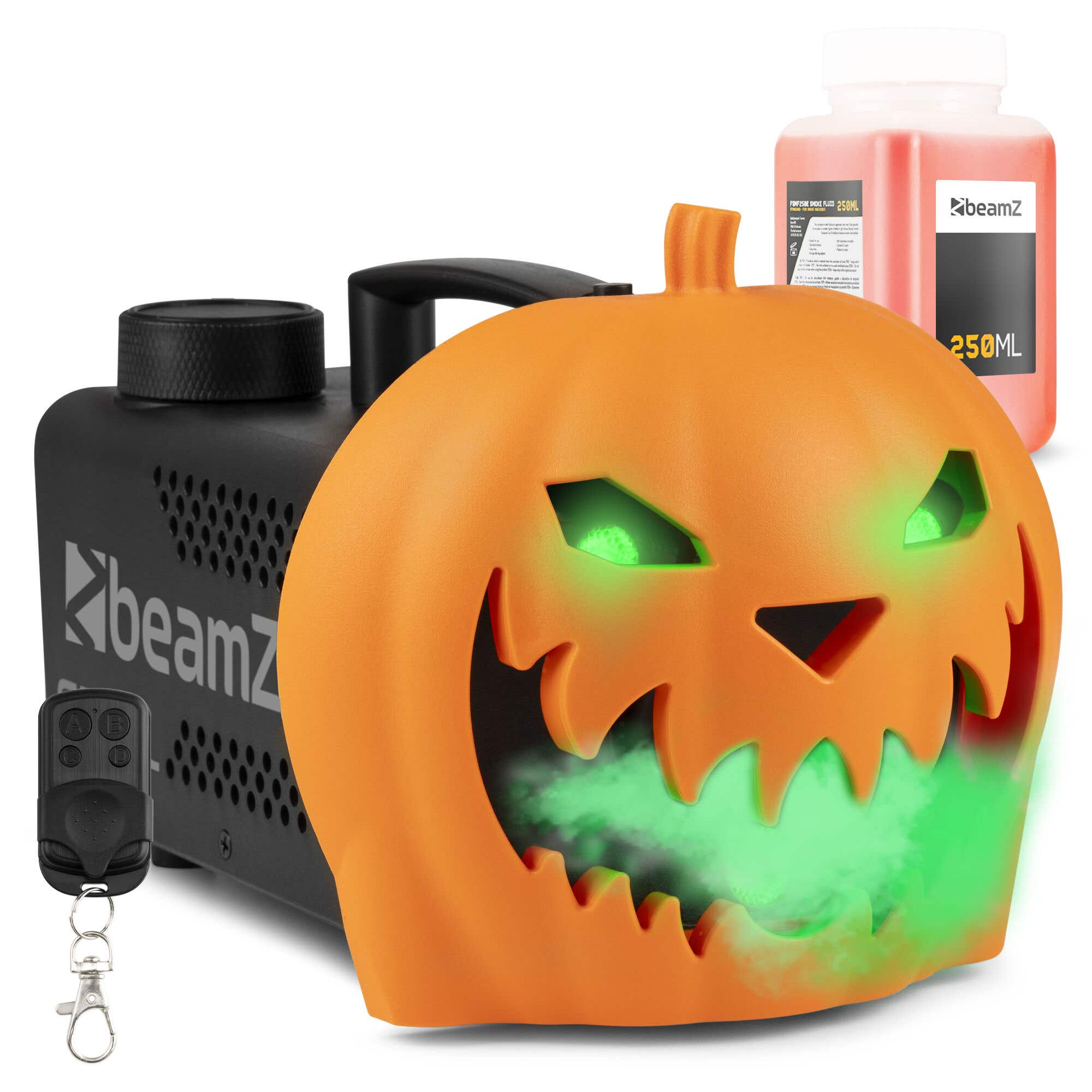BeamZ Halloween Dekoration - rauchender Kürbiskopf mit LED Lichteffekten - mit Rauchfluid - Halloween Deko