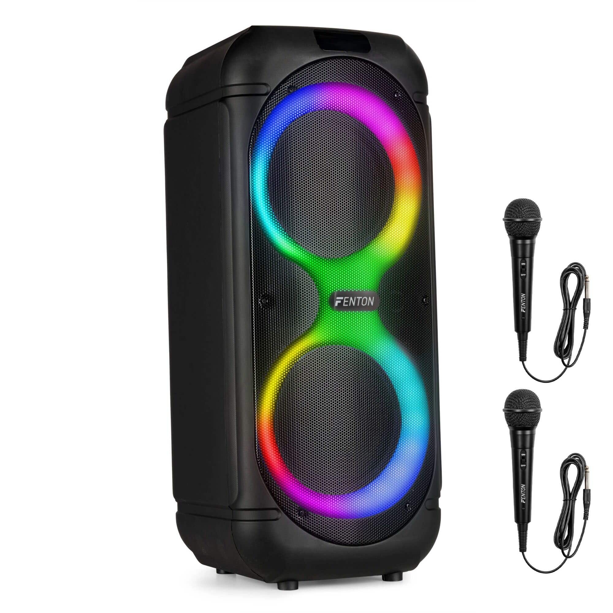 Fenton Track510 Partybox Bluetooth – 2x 8 Zoll Woofer – LED Partybox mit Mikrofon – 160 Watt