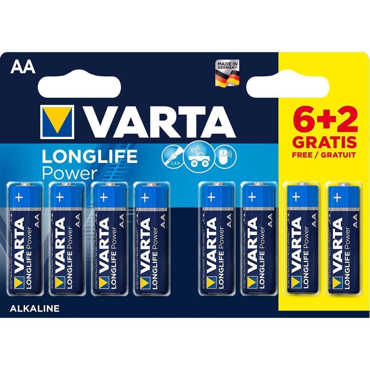 Varta Alkaline-Batterien AA 1,5 V (Blisterpackung mit 8 Stück)