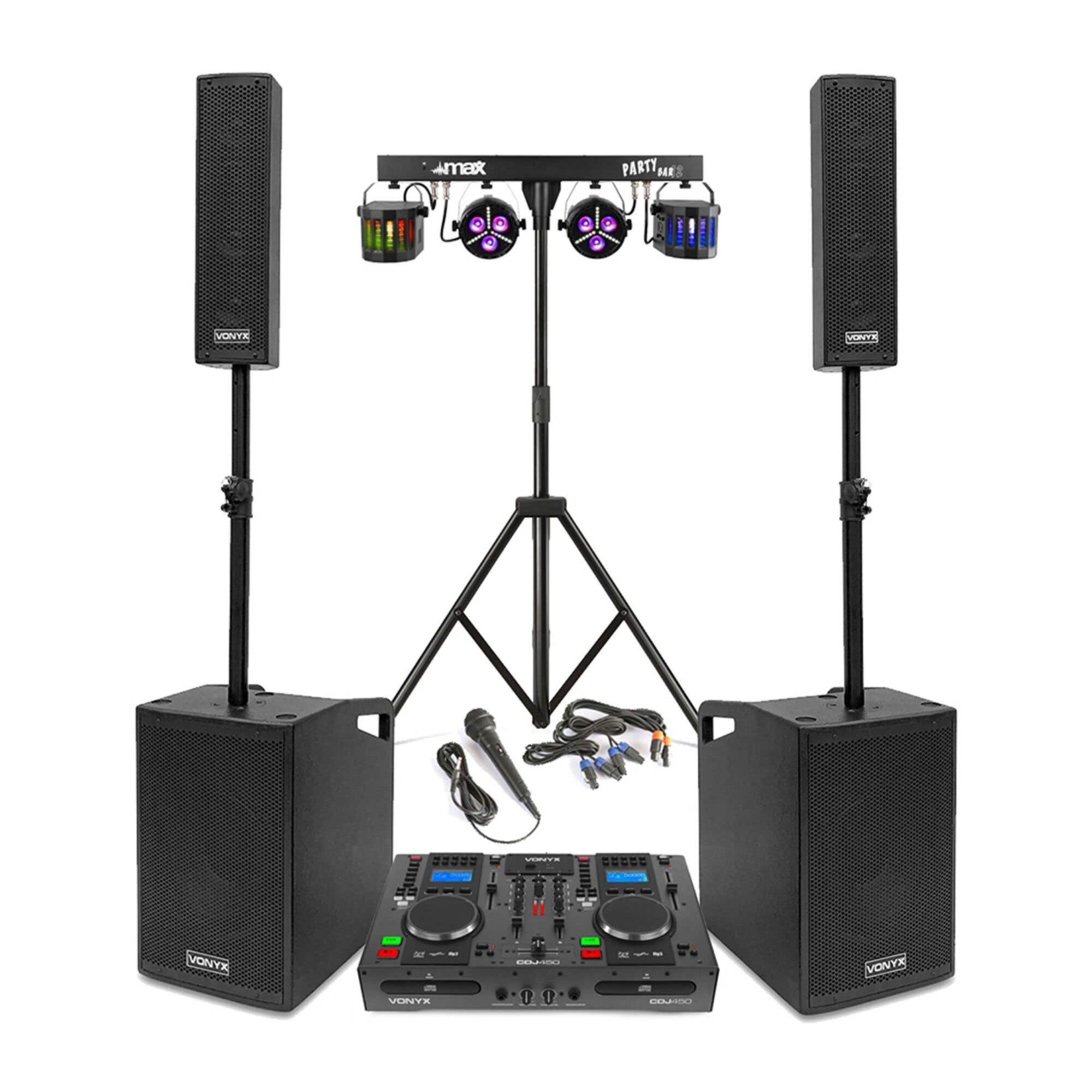 Vonyx VX1050BT mobile PA Anlage mit DJ Plattenspieler und Partybar - 2.2 komplettes DJ Set