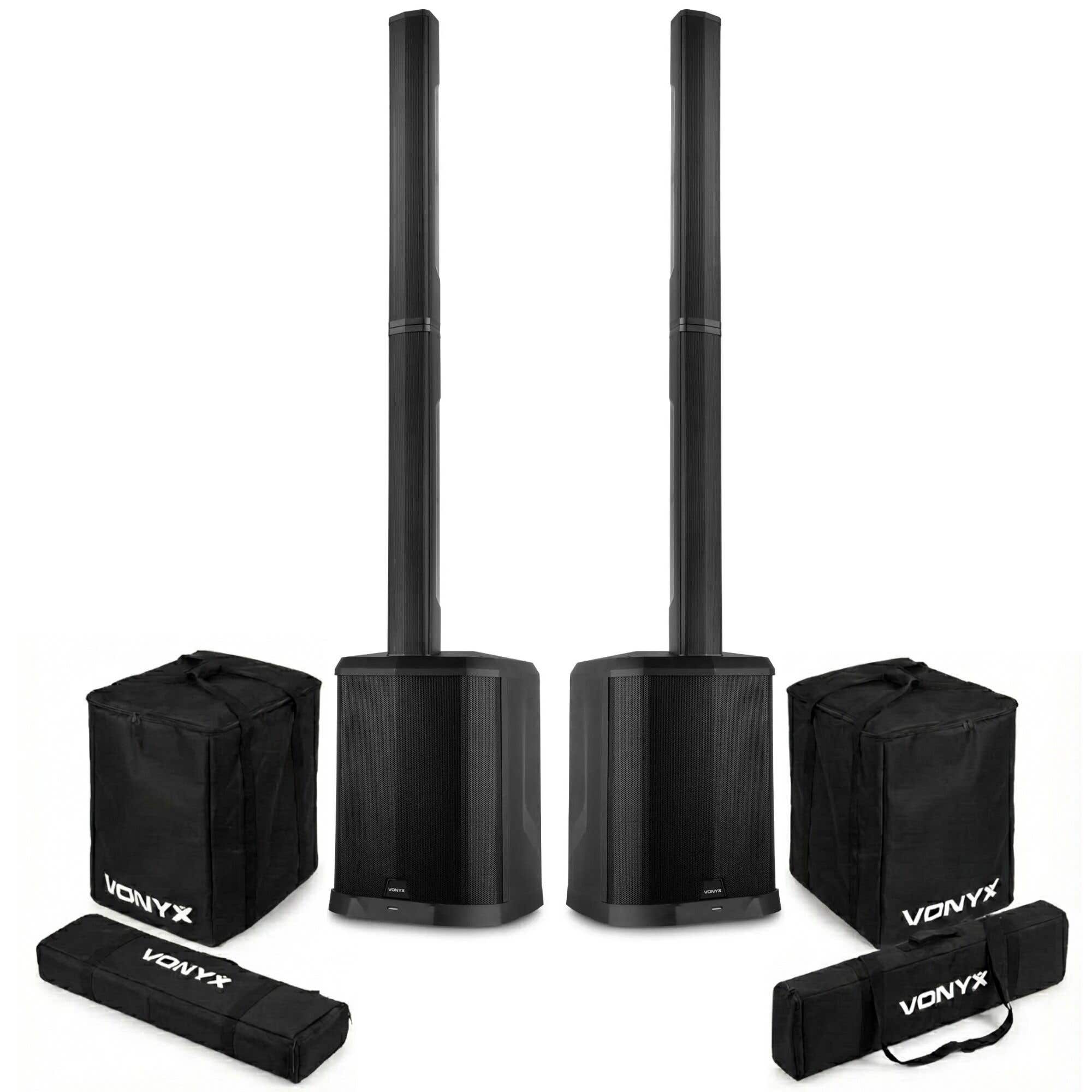Vonyx VX822 Aktiv Säulenlautsprechersystem 2er Set – Inkl. Schutzhüllen – Bluetooth Pairing – 3600W